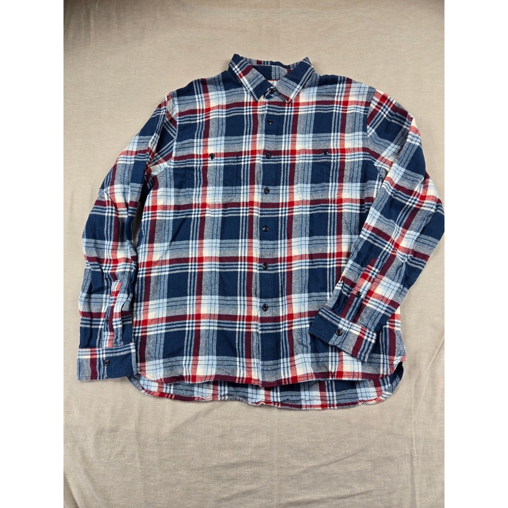 True Craft Mens XL Blue Red White Plaid Flannel Long Sleeve Button Down Shirt